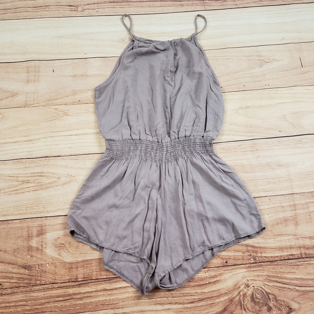 Brandy Melville Romper‎ Womens One Size Brown Gray Sleeveless Ruched Ladies